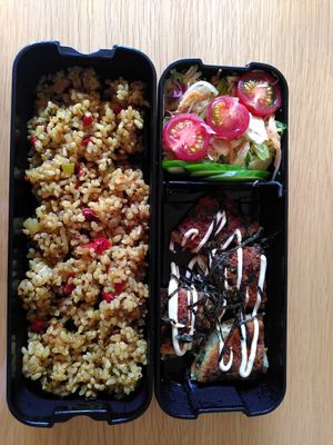 Late breakfast in a bento box at Vegan Minshuku Sanbiki Neko in Kyoto