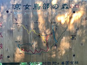 Signboard at start of local trail  at Vegan Minshuku Sanbiki Neko in Kyoto