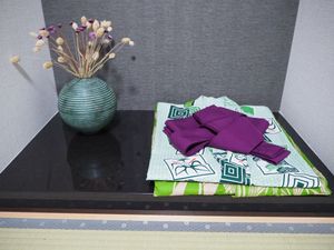 Lovely yukatas in out room at Vegan Minshuku Sanbiki Neko in Kyoto