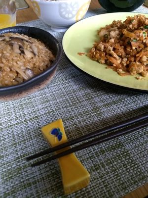 Breakfast at Vegan Minshuku Sanbiki Neko in Kyoto