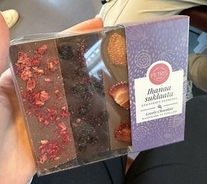 Vegan milk and dark chocolate assortment   at Petris Chocolate Room in Porvoo