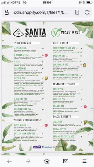 Vegan menu at Santa - La Pizza Buona e Giusta in Desenzano Del Garda