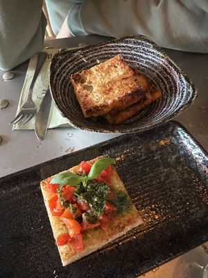 Bruschetta (seasonal) and garlic bread   at Rosso in Porvoo