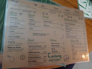 Cardápio de sucos at Tarang in Peruibe