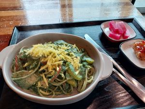 Green Pasta at Loving Hut in Seogwipo