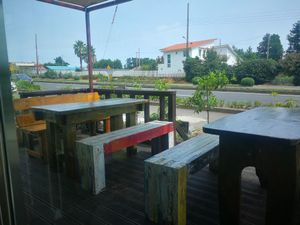 Outside seating at Loving Hut in Seogwipo