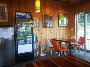 Inside seating at Loving Hut in Seogwipo