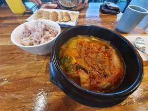 Hot stew at Loving Hut in Seogwipo