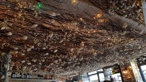 Flowery ceiling at Megan's by the Green in South West London
