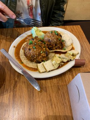 vegan huevos rancheros, tasty and very good portion at Middle Way Cafe in Anchorage