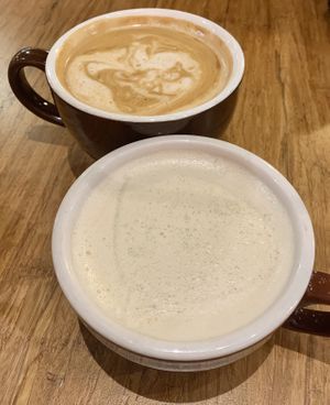 Chaga chai & a vanilla latte at Middle Way Cafe in Anchorage