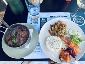 Vegetarian feijoada. Plus a word search!  at Anjo Verde in Braga