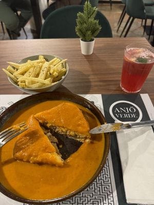 Vegan Francesinha and red fruits lemonade   at Anjo Verde in Braga