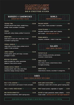 Menu (serves meat with vegan options)  at Sama Sama in Stroud