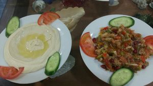 Hummus and baba ghanouj at Syrian Palace in Aqaba
