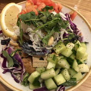 Salad bowl with peanut sauce and tofu   at Fresh Kitchen & Juice Bar in Toronto