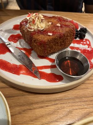 Almond butter French toast (brunch menu)  at Fresh Kitchen & Juice Bar in Toronto