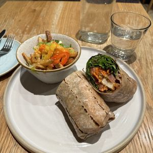 Buffalo Wrap with Side Dragon Fries  at Fresh Kitchen & Juice Bar in Toronto