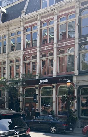 Millennial pink exterior at Fresh Kitchen & Juice Bar in Toronto