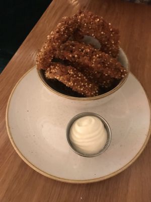 Onion rings! So good at Fresh Kitchen & Juice Bar in Toronto