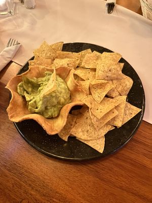 Guac and chips   at Elvi's Kitchen in San Pedro