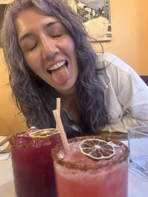 She loves pomegranate and hibiscus margaritas   at Elvi's Kitchen in San Pedro