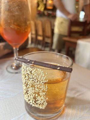 Mayan mole old fashioned   at Elvi's Kitchen in San Pedro