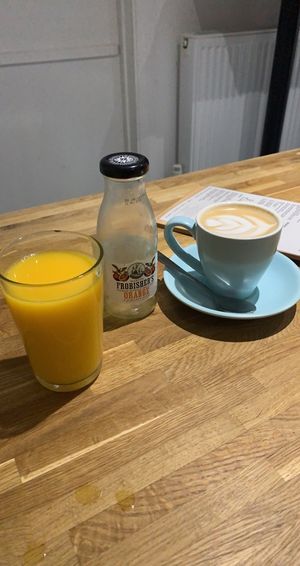 Coconut Flat White + OJ at Short + Stout in Chester