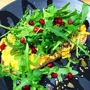 Carrot hummus on sourdough bread ❤️ at Short + Stout in Chester