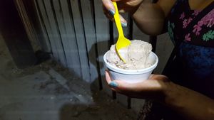 German Chocolate cake vegan ice cream, yummy. Coconut flakes in it. at Paradise Cream in San Pedro