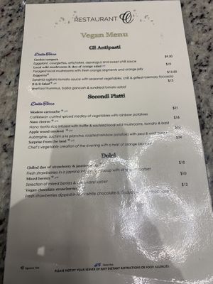 Vegan menu  at Restaurant O in Coos Bay