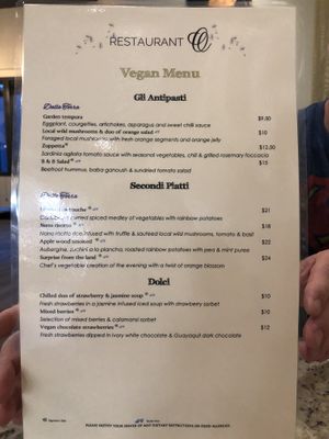 Vegan menu!!! at Restaurant O in Coos Bay