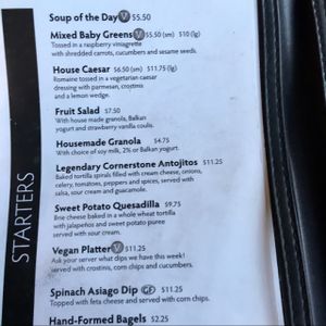 Menu at The Cornerstone in Guelph