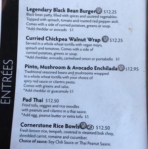 Menu at The Cornerstone in Guelph