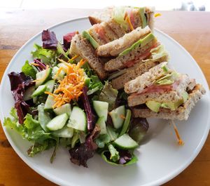 Tofu club sandwich and salad. at The Cornerstone in Guelph