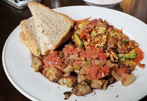 Tofu scramble with roasted potatoes and toast. at The Cornerstone in Guelph