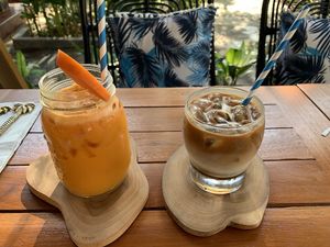 Juice and iced coffee at Kin Cafe in Seminyak