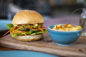 Burger & fries  at Kin Cafe in Seminyak