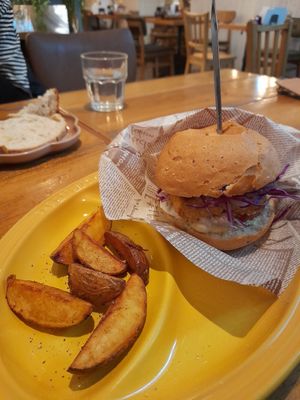 Tempeh chicken burger at Mr. Farmer - Midtown Hibiya in Tokyo