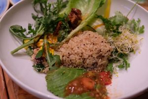 Vegan taco rice with deep fried soy meat at Mr. Farmer - Midtown Hibiya in Tokyo