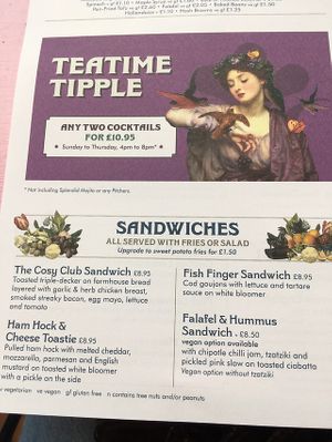 Their menu  at The Cosy Club in Lincoln