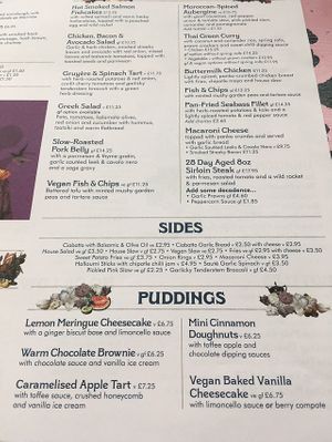 Their menu  at The Cosy Club in Lincoln