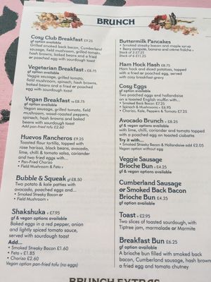 Their menu  at The Cosy Club in Lincoln