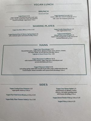 Vegan menu  at The Cosy Club in Liverpool