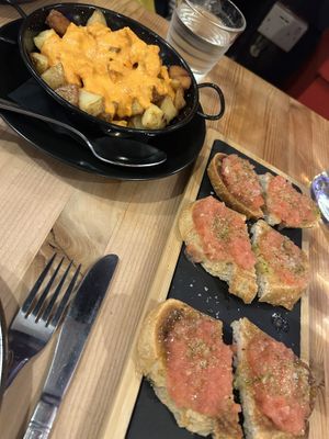 Pan de Barcelona and patatas con mojo  at Lola's Tapas Restaurant in Bournemouth