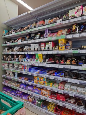 Mostly conventional chocolate selection at BioJu in Tirana