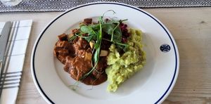 Oumph stew with mushroom at Hotel Abisko Turiststation STF in Abisko