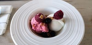 Raspberry and lemon gelato at Hotel Abisko Turiststation STF in Abisko