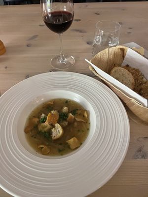 Onion soup with bread and the best vegan butter I’ve had!   at Hotel Abisko Turiststation STF in Abisko