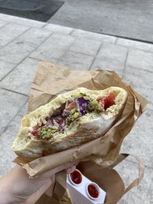 green falafel with hummus and tahini sauce at Daddy Cool in Split